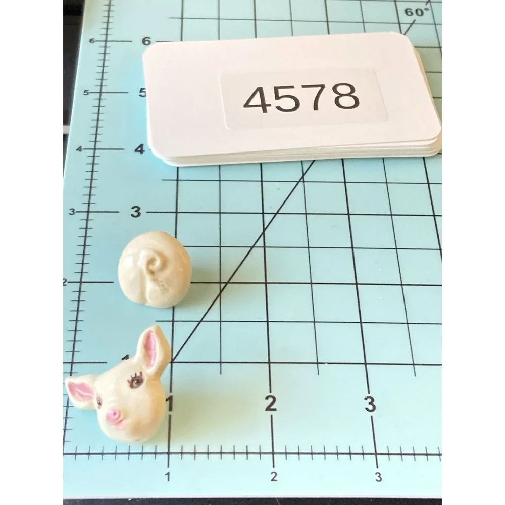 Artisan Pig Face Stud Earrings Hand Painted Novelty Farm Animal Handmade Ceramic